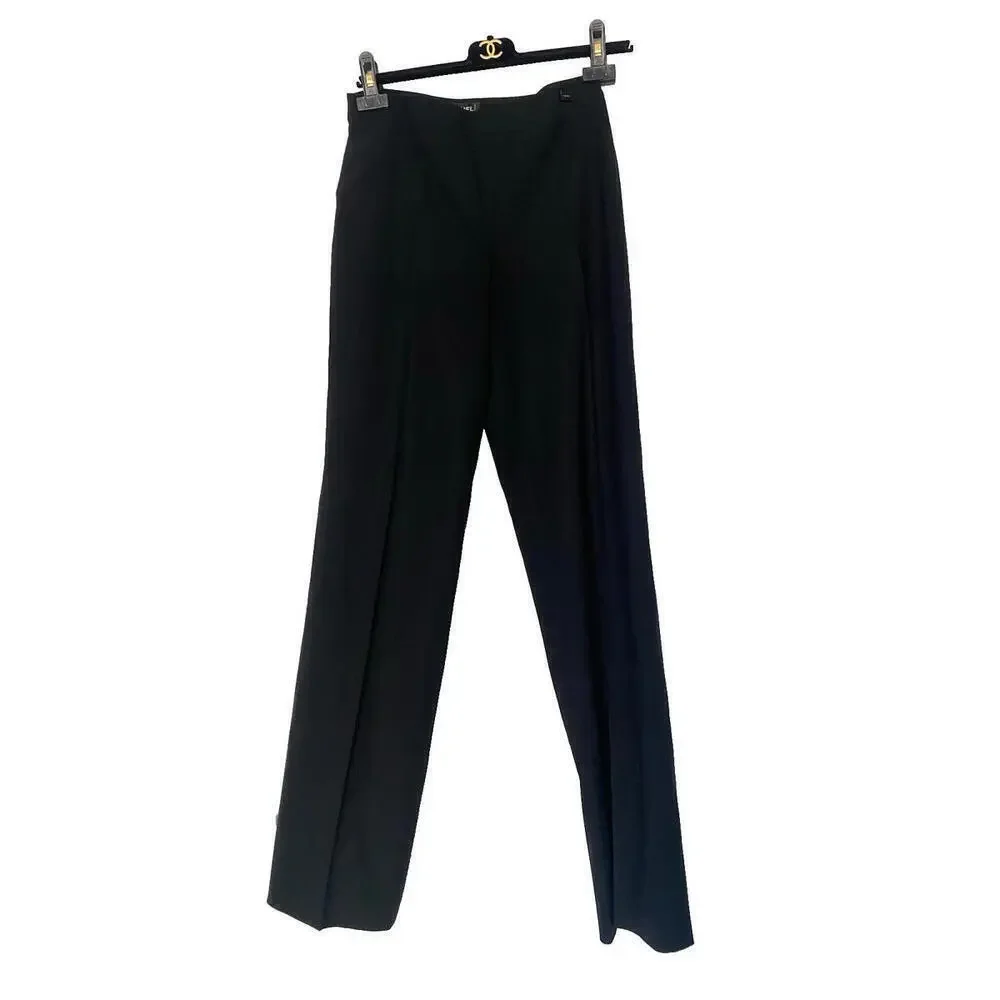 Vintage 03C CHANEL 2003 Black Wool Slim Pants FR-36